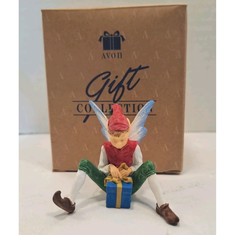 Avon Santa's Elves Collection Elf with Present Christmas Figurine Vintage 2"